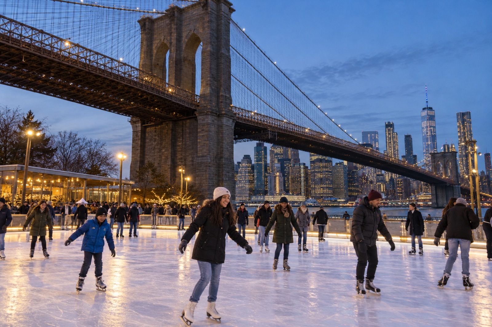 Roebling Rink 2026–2027 in New York: ice skating under Brooklyn Bridge